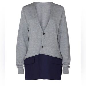 Haider Ackermann Gray Wool Cardigan With Navy Contrast Hem Size Medium